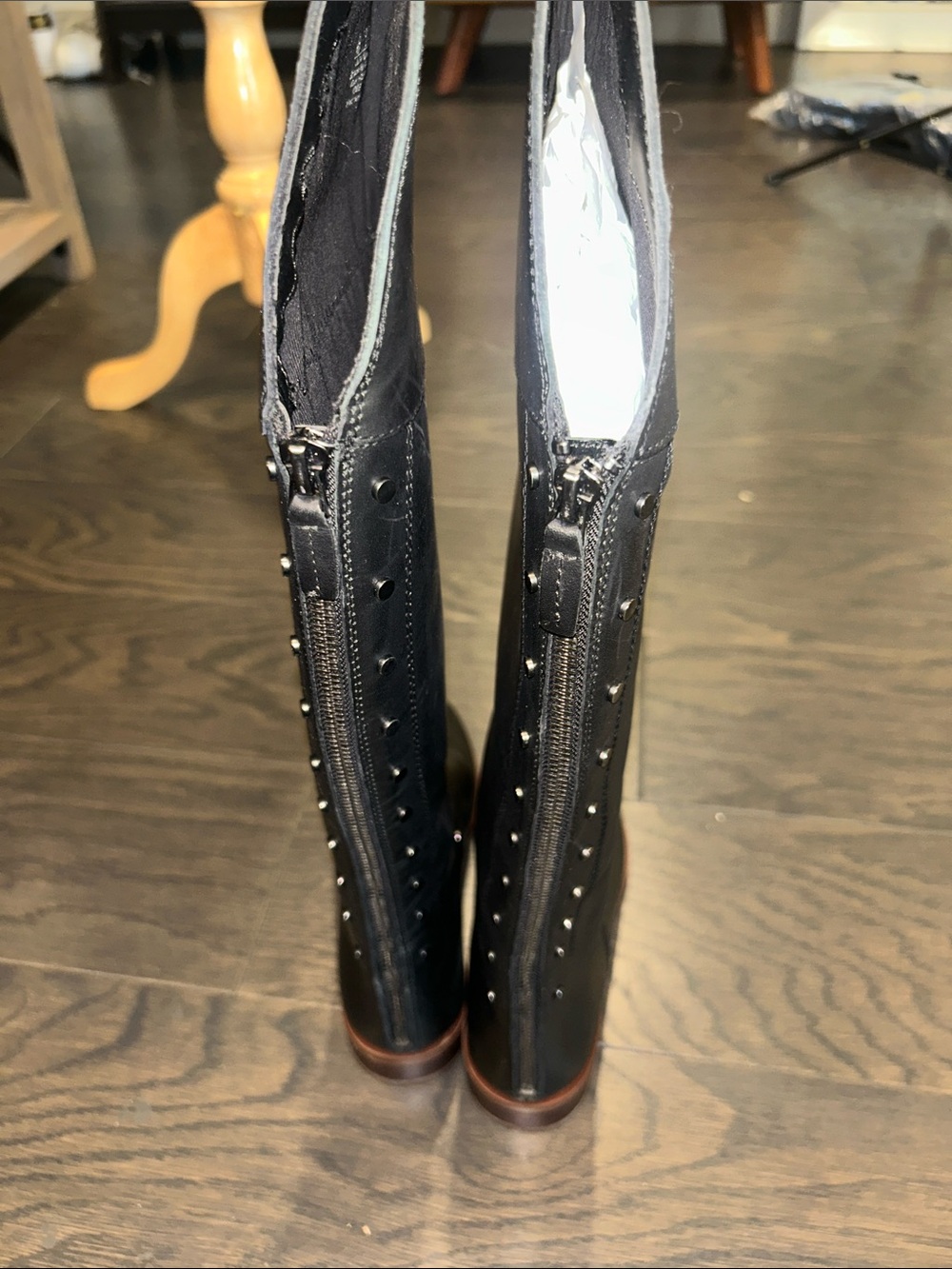 Franco Sarto Black Leather Ankle Boots with Brown Sole - Picture 5 of 8